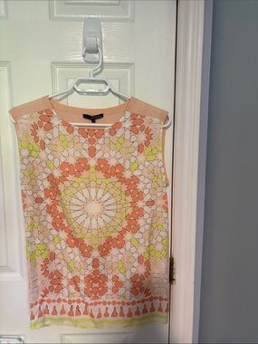 Hilary Radley Peach Floral Mosaic Sleeveless Tank , with silk